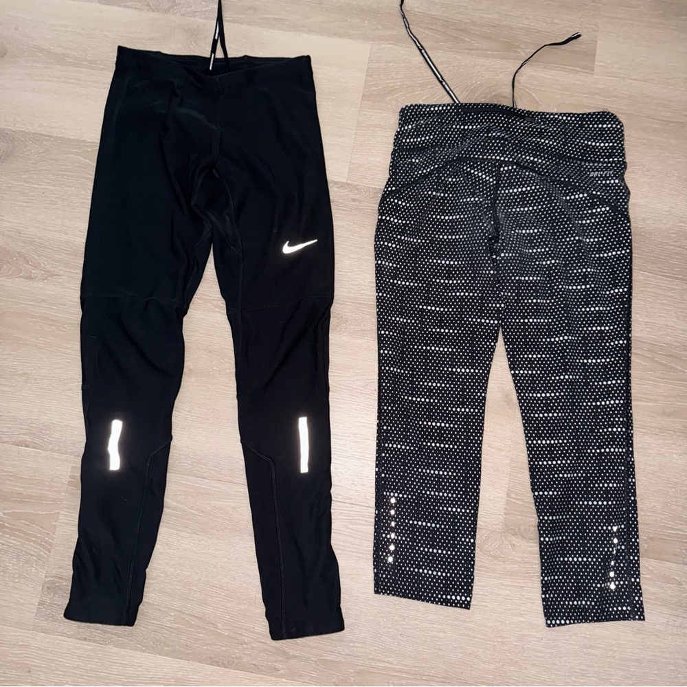Nike Lot: Epic Lux Reflective Running Tights + Flash Dot Crop Leggings Sz S